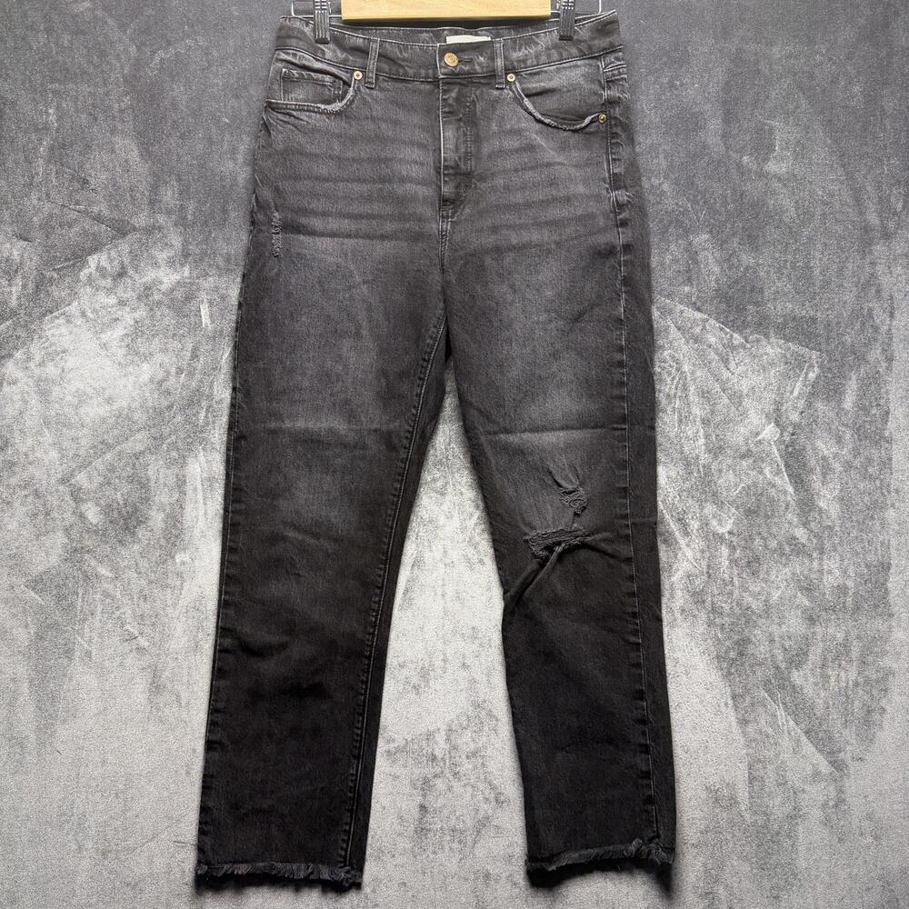 LOFT Jeans Womens 2 Gray High Rise Straight Denim Charcoal Wash Distressed Crop